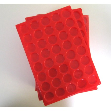 A2-PLATEAU 40 CASES PLASTIQUE ROUGE CASES RONDES PAR 10